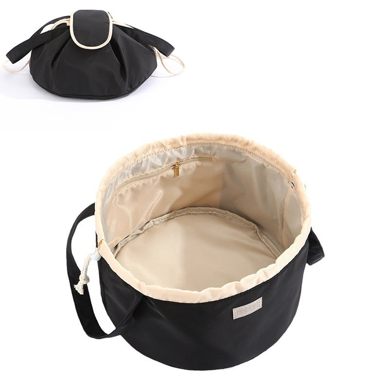 Women’s Barrel Drawstring Makeup Bag – Large‑Capacity Travel Cosmetic Organizer Pouch (Pink & Sky Blue) What Else You Got?