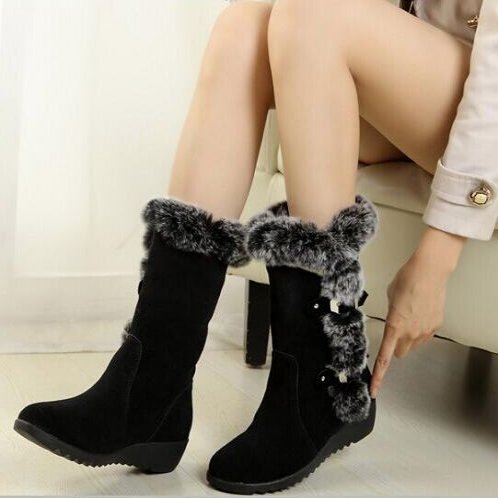 Cozy Mid-Calf Snow Boots with Faux Fur Plush for Winter Women - Black & Brown