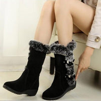 Cozy Mid-Calf Snow Boots with Faux Fur Plush for Winter Women - Black & Brown