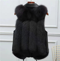 Women’s Faux Fur Vest – Sleeveless Winter Layering Coat in Milk Tea & Camel