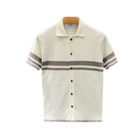 Light-luxury Striped Hollow-out Knit Cardigan With Short Sleeves