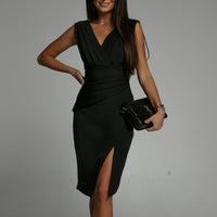 Elegant Summer V-Neck Split Dress - Stylish & Modest Party Wear for Women