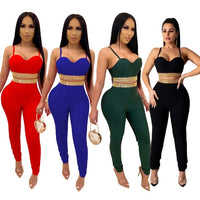 Strapless Sexy Off-Shoulder Club Hot Rhinestone Skinny Set