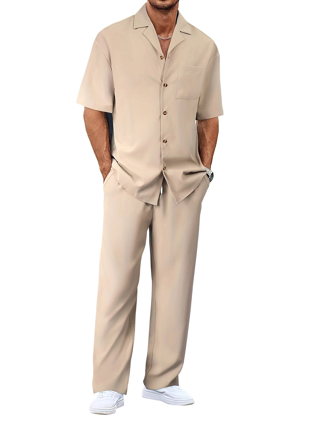 Men's Trousers Suit Fashion Lapel Button Short Sleeve Shirt And Pocket Straight Pants Clothing What Else You Got?