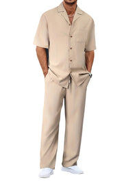 Men's Two-Piece Suit Set – Short Sleeve Shirt & Straight Pants – Complete Matching Outfit – 10 Colors