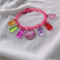 Y2K Gummy Bear Heart Charm Bracelet – Colorful Kawaii Jewelry