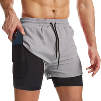 Men Double Layer Quick Dry Running Shorts With Built-in Liner For Marathon Training