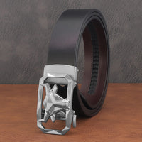 Men's Bull Head Leather Belt - No-Hole Automatic Buckle Waist Belt for Jeans & Casual Wear