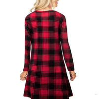 Elegant Plaid Dress for Women – Mid-Waist Slim Fit with Three-Quarter Sleeves