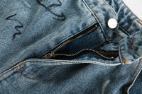 Men's Distressed Graffiti Jeans – Cropped Denim Pants