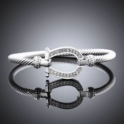 Lucky Horseshoe Bangle Bracelet - Gold & Silver Plated Open Cuff Jewelry for Women