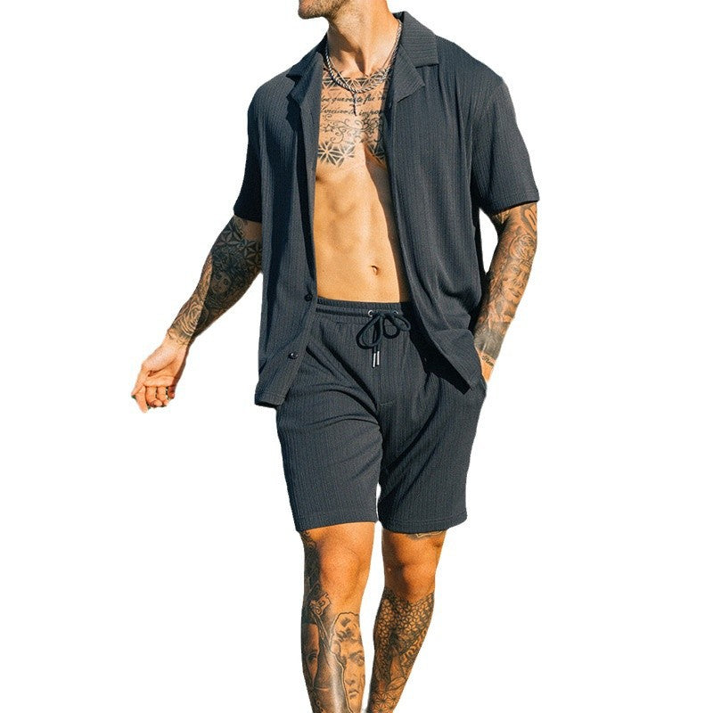 Men's Two Piece Set Short Sleeve Lapel Button Shirts And Shorts Beach Style Suits Men Summer Fashion Clothing Streetwear What Else You Got?