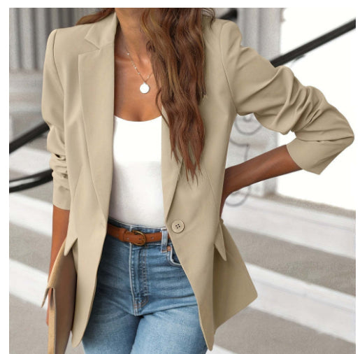 Ins Lapel Button Jacket Fashion Commuter Casual Suit Jacket Women's Long-sleeved Tops Outwear Clothing What Else You Got?