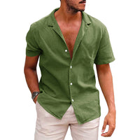 Men's Linen-Cotton Casual Short Sleeve Button Down Shirt - Summer Beach Wear - Lightweight & Breathable