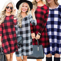 Elegant Plaid Dress for Women – Mid-Waist Slim Fit with Three-Quarter Sleeves
