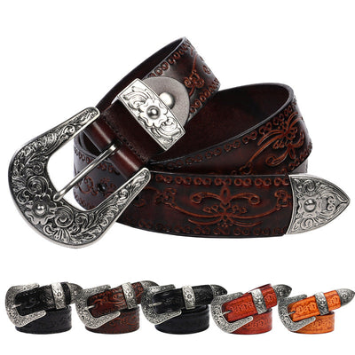 Handcrafted Mongolian Cowhide Leather Belt - Premium Embossed Personalized Design - Genuine Retro Men's Belt (105cm-125cm)