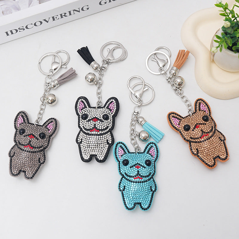 French Dog Rhinestone Keychain – Sparkly Bag Charm