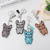 French Dog Rhinestone Keychain Fashion Diamond Bag Tassel Pendant