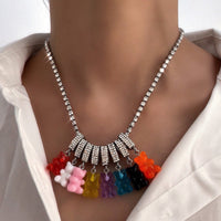 Y2K Rhinestone Bear Necklace – Kawaii Cartoon Statement Jewelry