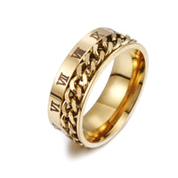 Men’s Roman Numeral Spinner Ring – Titanium Steel Fidget Chain Band, Punk & Couple Jewelry