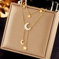 Celestial Moon & Stars Necklace – Gold Layered Chain Astrology Jewelry