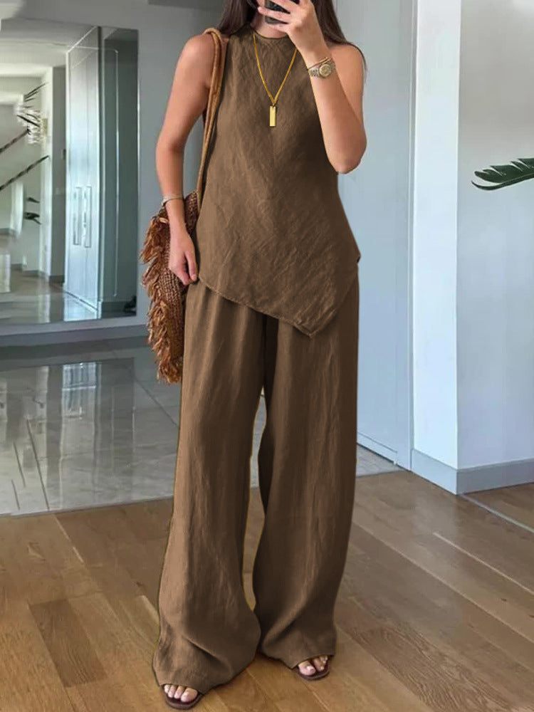 Casual Crew-Neck Pullover Sleeveless Pants With Pockets Cozy Two-Piece Set What Else You Got?