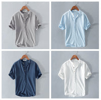Men's Stand Collar Japanese Ice Silk Linen T-Shirt - Cool & Stylish Summer Essential