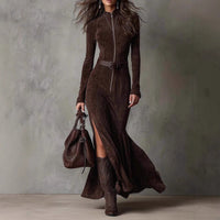Divine Elegance: High-Waist Fishtail Maxi Dress – Long Sleeve Split Gown for Church & Everyday Grace