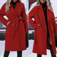 Elegant Double-Breasted Trench Coat – Warm Winter Fashion Jacket with Belt (Women's)