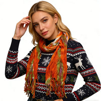 2pcs Lightweight Dress Scarf - Bold Orange Red Floral Pattern