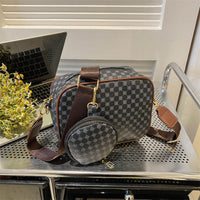 Vintage Plaid Crossbody Set - Trendy PU Leather Bag & Mini Pouch Combo