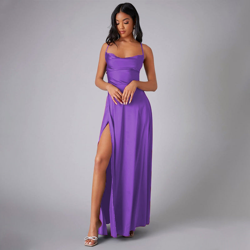 Summer Sexy Slimming Backless Strap Long Split Dress Women's Fashion High Waist Belted Gown V-neck What Else You Got?