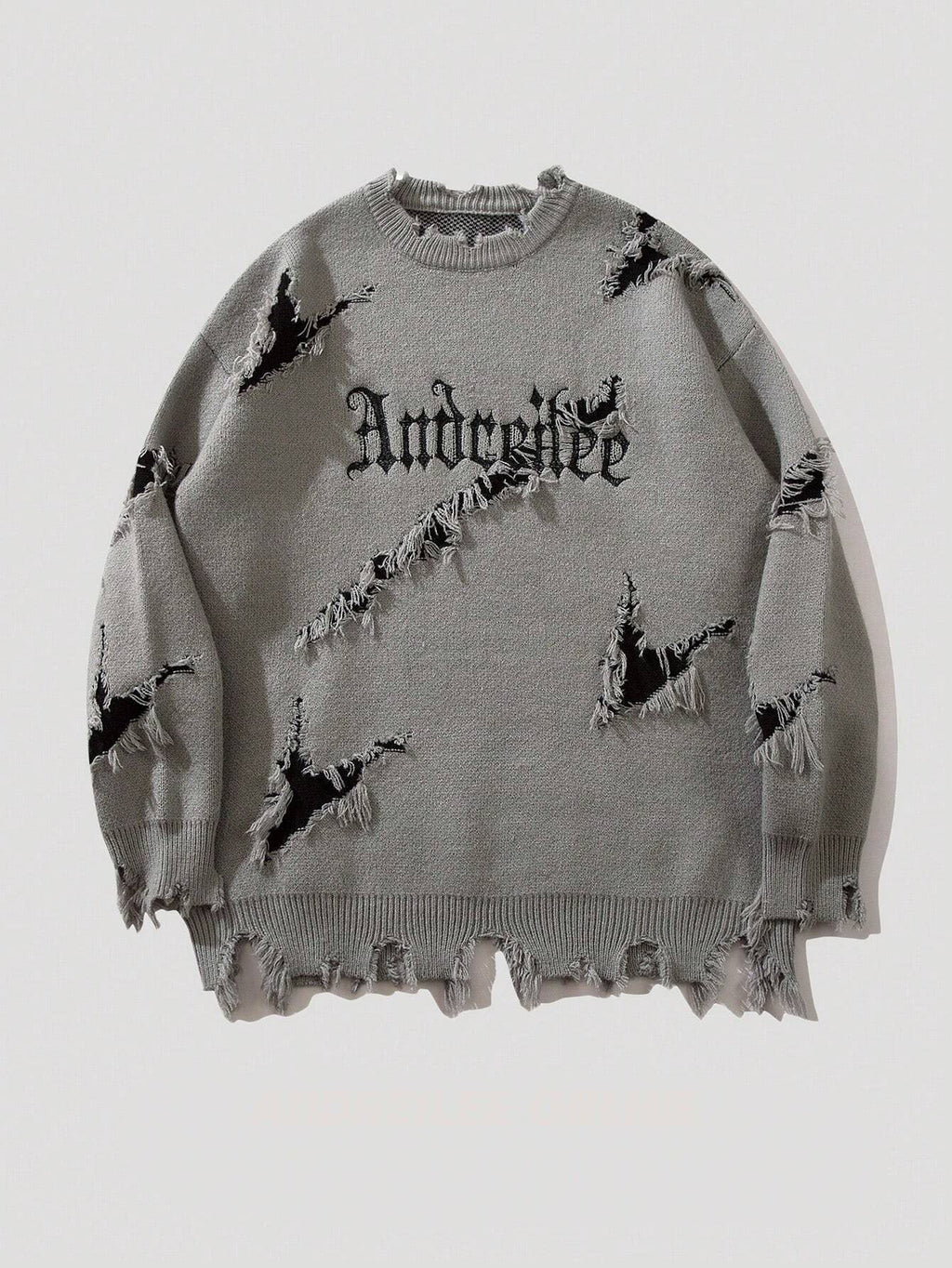 New Personality Street Jacquard Ripped Frayed Vintage Loose Sweater What Else You Got?