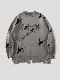 Vintage Loose Fit Sweater - Distressed Jacquard Pullover for Men & Women