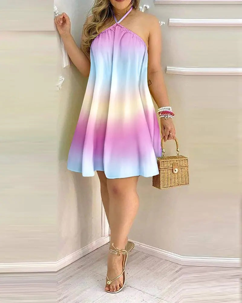 Printed Dress Summer Off-Shoulder Hanging Neck Sleeveless Sexy Dresses Women What Else You Got?