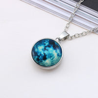 Glow-in-the-Dark Galaxy Planet Necklace – 18 mm Glass Pendant