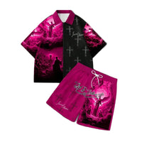 Patchwork Angel-Print Zip-Up Shirt Set
