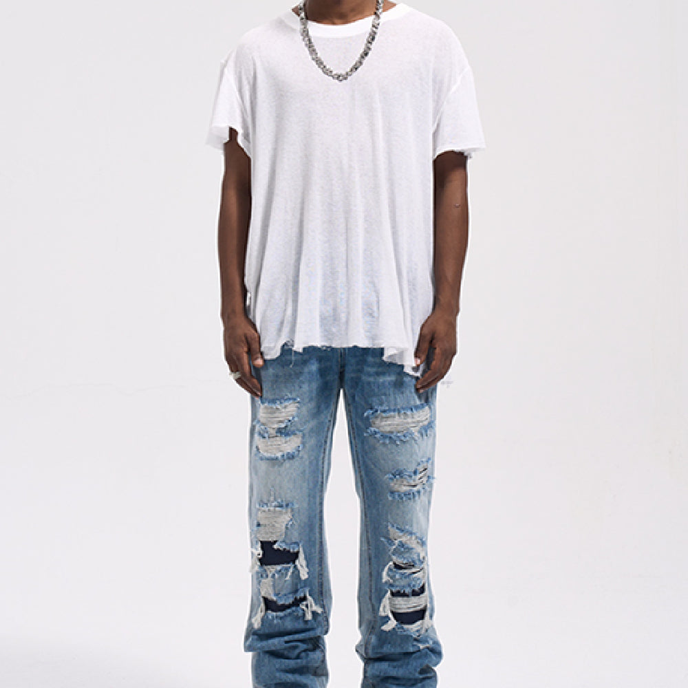 Men's Vintage Loose Fit Jeans – Casual Washed Blue Denim