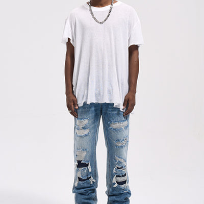 Men's Vintage Loose Fit Jeans – Casual Washed Blue Denim