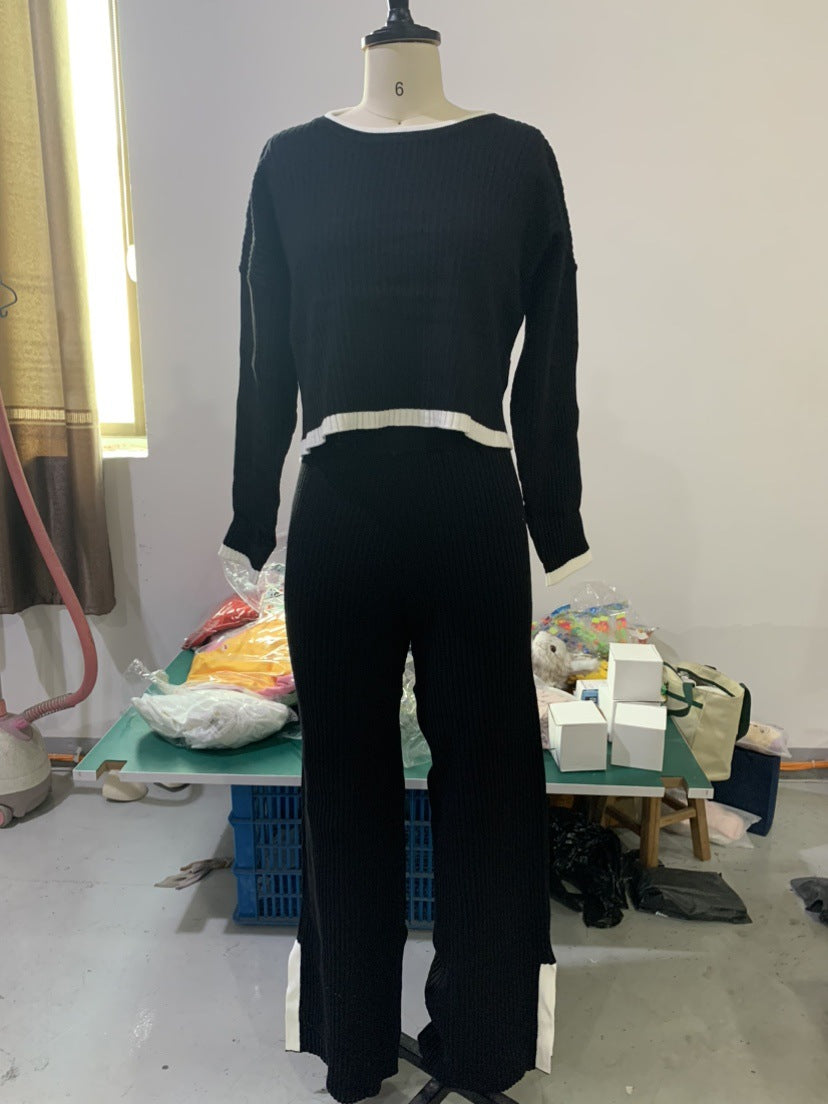 Winter Idle Style Contrast‑Color Knit Suit (Top + Pants) What Else You Got?