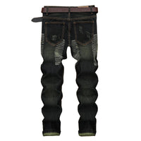 Men’s Retro Ripped Straight Jeans – Mid-Waist Cotton Denim 28–42