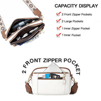 Floral Strap Crossbody Bag - Triple Zipper Organizer Purse for Women