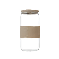 Aesthetic Ribbed Glass Can Tumbler with Bamboo Lid & Glass Straw
