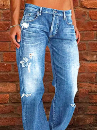 Women's Trendy Wide Leg Ripped Jeans – Comfortable Street Style Denim Trousers