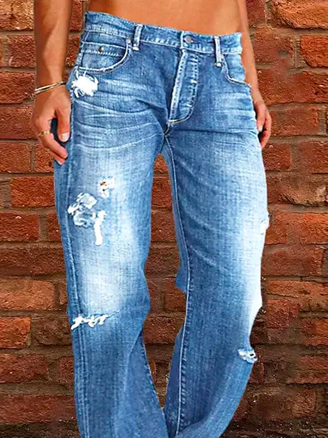 Ripped Jeans Loose Wide Leg Denim Pants Leisure Commuting Trousers Women's Clothing What Else You Got?