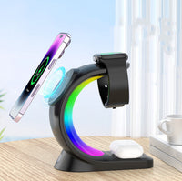 4-in-1 Magnetic Wireless Charger Hub – Fast Charge iPhone, Apple Watch & AirPods – Ambient Light Nightstand Stand