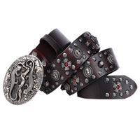 Bold & Rugged: Personality Punk Rivet Men's Leather Belt - Premium Genuine Leather with Alloy Buckle - Strong & Stylish