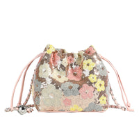 Mesh Patchwork Bucket Bag – Color-Block Drawstring Crossbody with Chain Strap