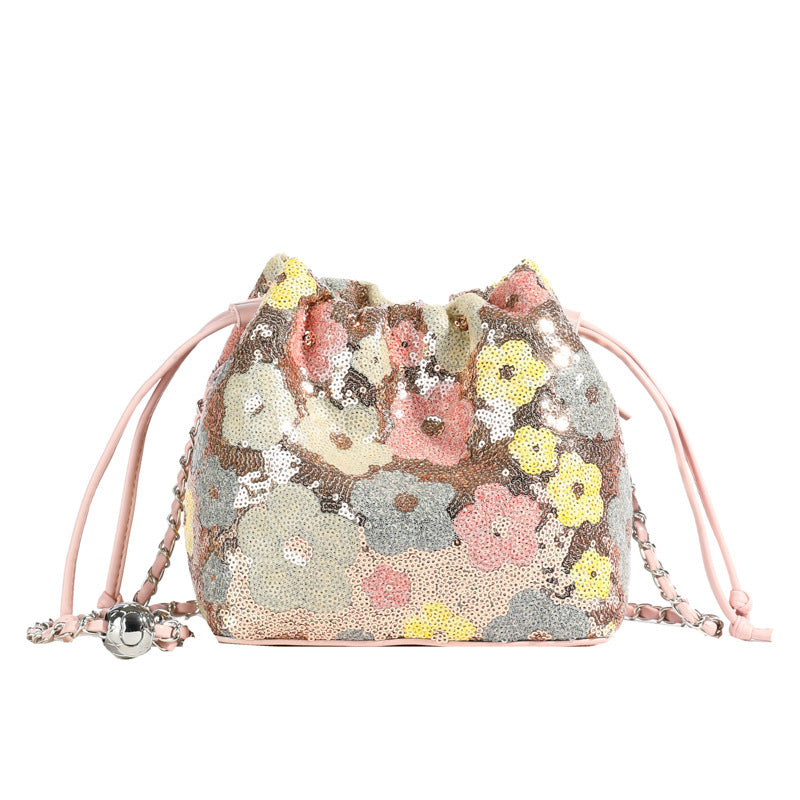 Mesh Patchwork Bucket Bag – Color‑Block Drawstring Crossbody with Chain Strap What Else You Got?