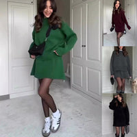 Elegant Women's Knit 2-Piece Set: Cozy Long Sleeve Pullover & High Waist Mini Skirt